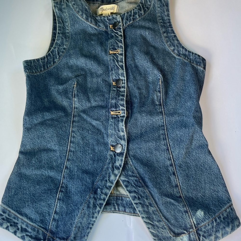 Denim Crewneck Cutaway Vest in Greendale Wash | Madewell size 00